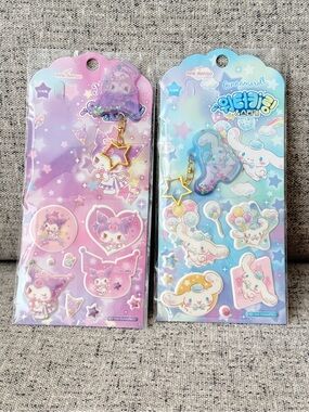 New Sanrio Pastel Cinnamoroll & Kuromi Sticker Keychains - Blue & Pink